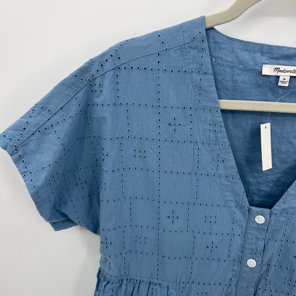 Madewell v-neck blue eyelet mini dress - Picture 5 of 12